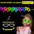 20 Pack Valentines Day Glow Heart Glasses Party Favor Supplies with 80 Glow Sticks & Connectors (for 20 Neon Glasses, 40 Bracelets or 13 Necklaces), Glow in Dark Accessories for Wedding Dance Camping