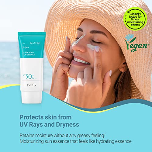 SCINIC Enjoy Super Mild Sun Essence 2 Set SPF50+ PA++++ 1.69 fl oz(50ml) | A Lightweight Hydrating Sun Essence That leaves No Sticky Feeling | Korean Skincare