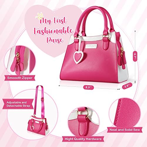 Shemira Play Purse for Little Girls, Princess Pretend Toys for Girls 3 4 5 6 7 8 Years Old, Christmas & Birthday Gift for Girls Age 3-5 4-6 6-8, Toddler Purse with Accessories, Kids Toy Purse,Pink