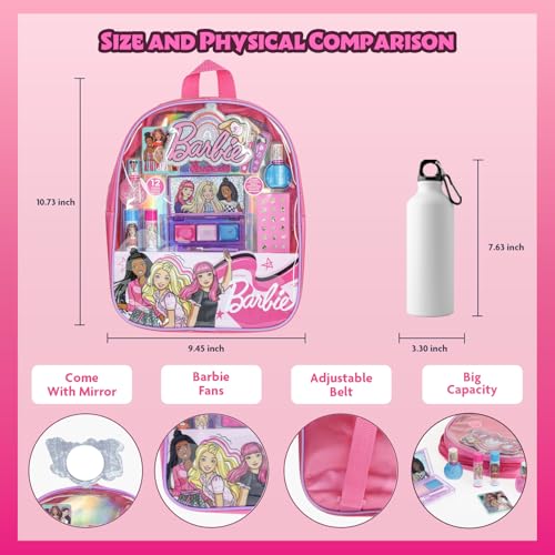 Barbie Makeup Filled Backpack Set, Including Lip Balm, Nail Polish, Nail File, Hair Bows, and Other Accessories, Ages 3+ for Parties, Sleepovers and Makeovers, By Townley Girl