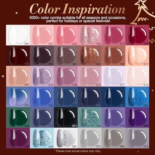 170Pcs Dip Powder Nail Kit, AZUREBEAUTY 36 Colors Brown Purple Christmas New Year Winter Dip Nail Powder Starter Set with Essential Liquid and Removal Accessories Set for French Nail Manicure Salon