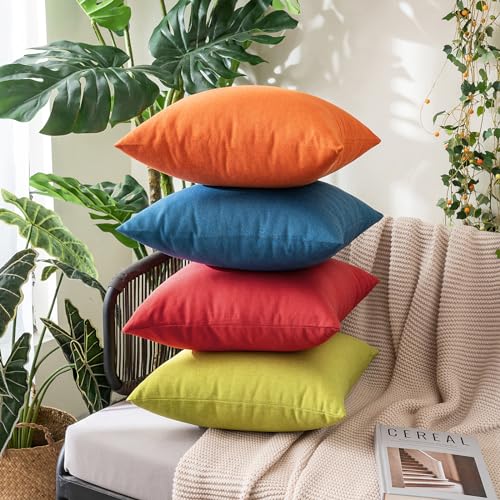MIULEE Pack of 2 Decorative Christmas Outdoor Solid Waterproof Throw Pillow Covers Linen Garden Farmhouse Cushion Cases for Patio Tent Balcony Couch Sofa 18x18 inch Red