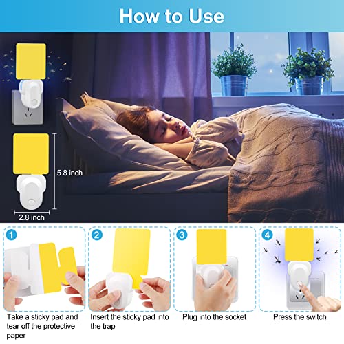 Flying Insect Trap Plug-in, 2023 Upgrade Bug Catcher Mosquito Fruit Fly Trap Gnat Killer Indoor, Safe Non-Toxic UV Bug Night Light Fly Trap with Sticky Pad for Flies, Gnats, Moths (4 Pack, White)