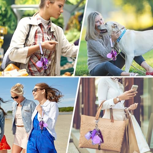 AMIR Safety Keychain Set for Women, Wristlet Strap Keychain with Personal Alarm and Pom Pom Accessories Kit, Gifts for Women and Girls (Purple)