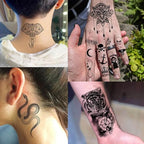 67 Sheets Black Realistic Rose Flower Temporary Tattoos For Women Girls Arm Thigh, Peony Moon Tiger Floral Temp Sleeve Tattoo Sticker Adult, Waterproof Fake Tatoos That Look Real And Last Long