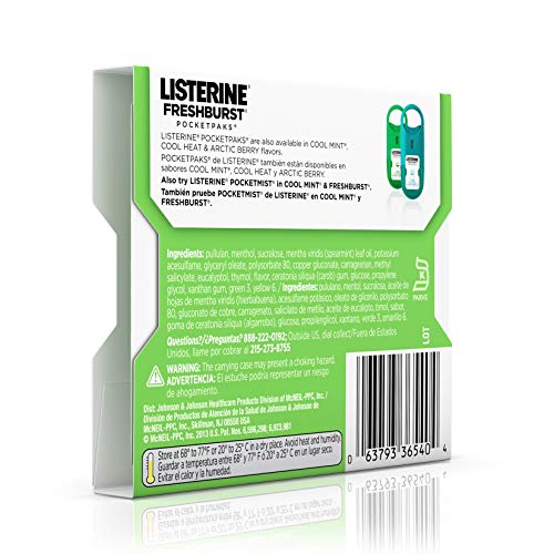 Listerine Freshburst Pocketpaks Portable Breath Strips, Dissolving Breath Freshener Strips Kill 99% of Germs that Cause Bad Breath, Portable for On-the-Go, Minty Flavor, 12 x 24-strips