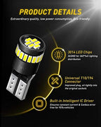AUXITO 194 LED Light Bulb 6000K White 168 2825 W5W T10 Wedge 24-SMD 3014 Chipsets LED Replacement Light Kit Error Free for Car Interior Dome Map Door License Courtesy Dash Lights, Pack of 10