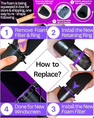 SM7b Foam Cover for Shuer SM7B, MV7 POP Filter RK345 Replacement, Windscreen with Colored Retaining O-Ring Identified Seat (Violet)