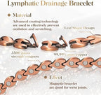 Copper Bracelets for Women Lymph Detox Magnetic Bracelets, 100% Solid Pure Copper Bracelet with 3500 Gauss Magnets & Lymphatic Drainage Ring with Adjustment Tool