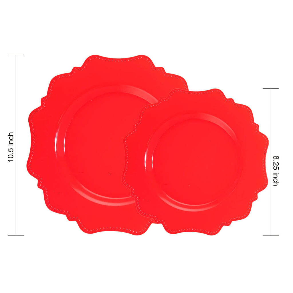 COLOSUS Disposable Plastic Plates 60Pcs, Red Party Plates, Heavy Duty 30 Dinner plate 10.5” and 30 Salad/Dessert Plate 8.25” for party dinner
