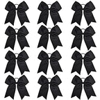 12 Pcs Large Cheer Bows 8" Bulk Hair Bow Accessories with Ponytail Holder for Girls High School College Cheerleading