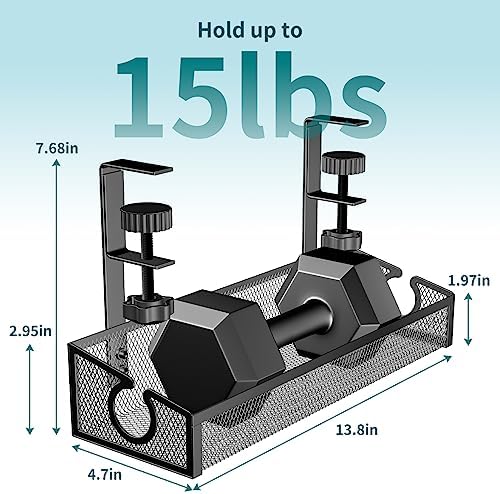 Under Desk Cable Tray - Black, No Drill Cable Organizer with Clamp for Wire Management, PC Cord Organizer & Workspace Accessories (2 Pack)