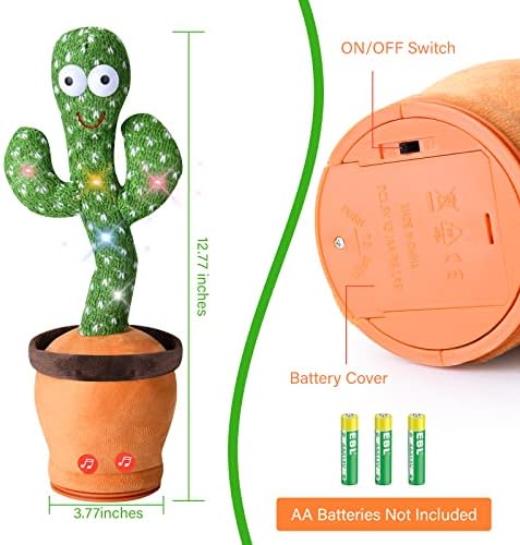 Dancing Talking Cactus Toy for Baby Toddler, Boys Girls Gifts Singing Mimicking Cactus Toy Recording Repeating What You Say Cactus Baby Toy with 120 English Songs (Talking Cactus-Adjustable Volume)