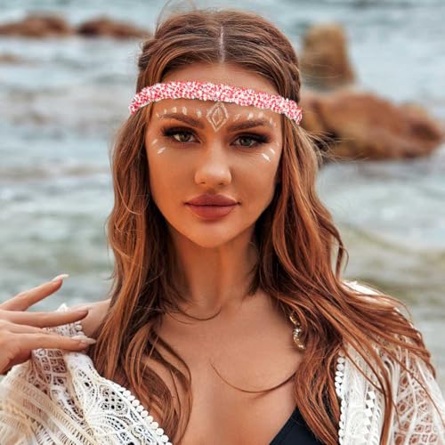 Fstrend Crystal Elastic Headband Valentine's Day Gold Headpieces Sparkle Rhinestone Hair Accessories Brithday Dating Head Chain for Women(Red A)
