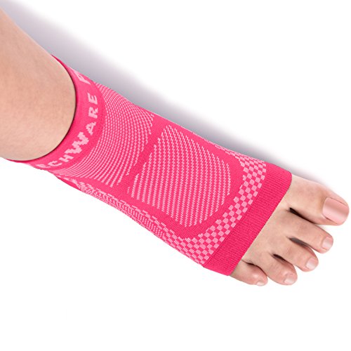 TechWare Pro Ankle Brace Compression Sleeve - Relieves Achilles Tendonitis, Joint Pain. Plantar Fasciitis Foot Sock with Arch Support Reduces Swelling & Heel Spur Pain. (Pink, S/M)