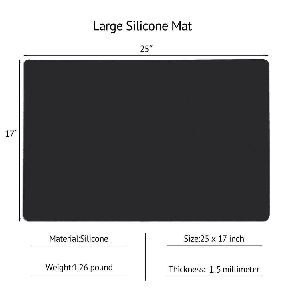 Gartful Silicone Mats for Kitchen Counter, Thicker 0.06", 25 x 17 inches Multipurpose Table Mat, Silicone Pad Desk Work Mat, Nonstick Nonskid Heat-Resistant Pad, Placemat, Black