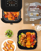 Air Fryer Silicone Liners Square for Ninja AF141 5Qt/Ninja AF181 6.5Qt/Ninja Crispi 4QT Container,Reusable Airfryer Replacement Baking Basket Insert | Non-stick | Easy Cleaning | Food Safe |Gray+Black