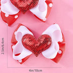 Valentine's Day Hair Clips Bow knot Red White Heart Sequin Hair Pins Head wear Cute Bow Hair Barrettes Valentine Day Hairpins Hair Accessories for Girls Women Toddlers Hair Bows 2PCS