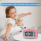 Peakeep Night Light Alarm Clock Battery Operated with Indoor Temperature, Desk Digital Clock for Kids Girls Bedrooms (Pink)