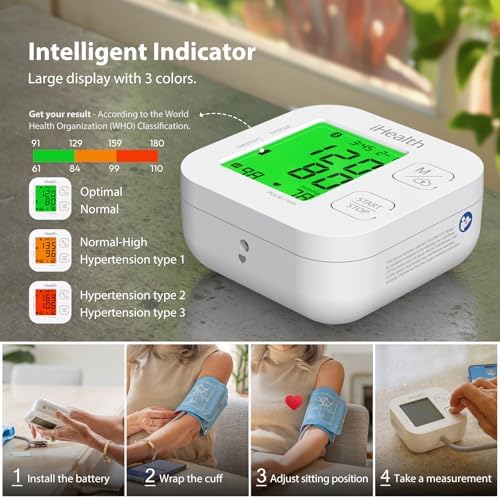 iHealth Track Smart Upper Arm Blood Pressure Monitor with Wide Range Cuff That fits Standard to Large Adult Arms, Bluetooth Compatible for iOS & Android Devices