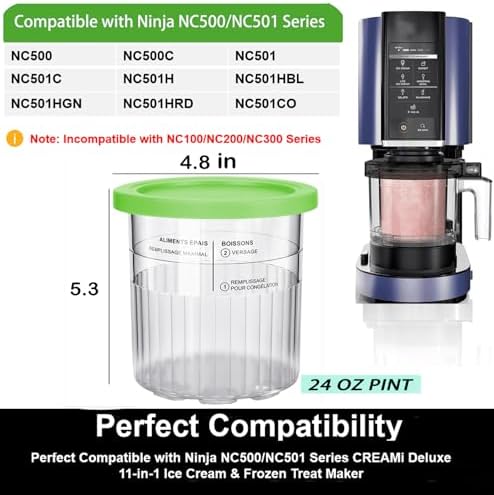 For Ninja Creami Deluxe Pint and Lids 24oz Replacement Ice Creanm Containers Compatible with NC501, NC500 Series Ice Cream Maker Leakproof Reusable Dishwasher Safe Set of 4