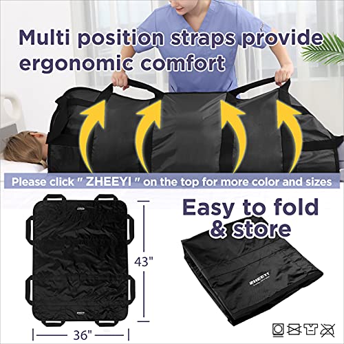 ZHEEYI Positioning Bed Pad with Reinforced Handles 43" x 36" Patient Transfer Sheet Aid Assistant for Body Lifting, Turning, Repositioning, for Elderly, Incontinence, Caregiver, Black