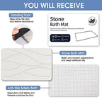 Veeloim Stone Bath Mat Diatomaceous Earth Bath Mat Non-Slip Super Absorbent Stone Bath Mats for Bathroom Quick Drying Diatomite Stone Shower Mat Large Natural Easy to Clean(23.6×15.4" White)