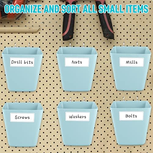 G.CORE Large Pegboard Cups Peg Board Storage Bin 6 Pack with Hooks, Square Box Shape Pegboard Cup Holder Accessories for Garage Workbench/Craft Room/Office/Playroom/Home Kitchen Organization (Blue)