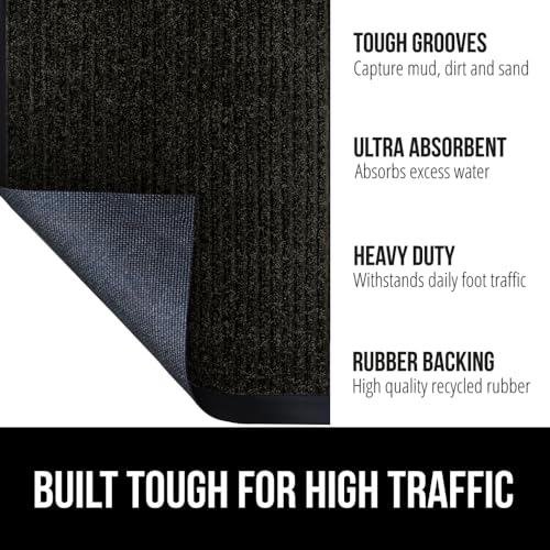 Gorilla Grip Waterproof Heavy Duty Traffic Guard Doormat, Stain and Fade Resistant, Durable Rubber, Low Profile Door Mat, Shoe Scraper, Welcome Mats for Entry, 60x36, Jet Black