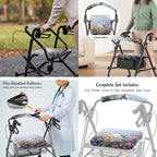 LedBack Universal Walker Accessories Hummingbird Daisy Walker Seat Covers Rollator Walker Seat and Backrest Covers Underseat Pouch Tote for Rolling Walkers