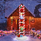 Joliyoou 10FT Christmas Inflatable Decorations, Giant Lighted Ladder Blowups Climbed with Reindeer, Santa, Snowman, C7 String Lights for Xmas Winter Holiday Roofs Trees Balconies Decor