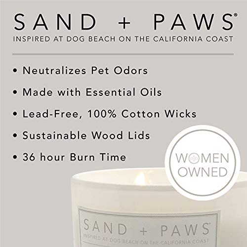 Sand + Paws Scented Candle - Ocean Mist - Additional Scents and Sizes – Luxurious Air Freshening Jar Candles Neutralize pet Odors and Enhance Home décor – 100% Cotton Lead-Free Wicks - 12 oz