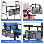 FINPAC Wheelchair Side Storage Bag w/Cup Holder, Wheelchair Armrest Accessories Pouch with Pen Slot and Reflective Strips for Power Wheelchairs, Walkers, Rollators, Seniors (Gray)