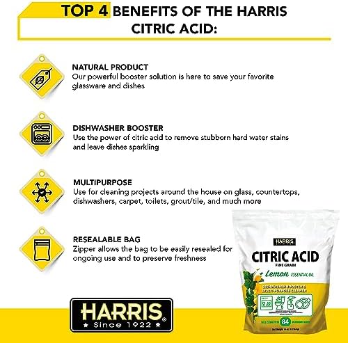 Harris Citric Acid Dishwasher Booster and Multipurpose Cleaner, 14oz, Cleans 84 Dishwasher Loads, with Scoop Included