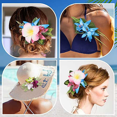 HAIMEIKANG Hair Clip, 3 Pieces Hawaiian Flower Hair Pins - Artificial Tropical Flower Hair Accessories for Women in Blue, Pink, Purple