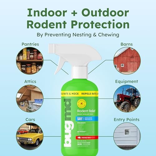 BugMD Vamoose Rodent Repellent Pouches (4 Pack, 16 Pouches) and BugMD Peppermint Oil Spray for Rodents - 16oz Bundle
