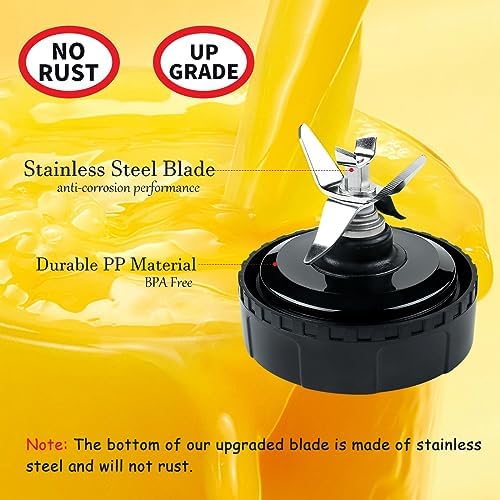 2 Pack 6 Fins Blender Blade Assembly and Single Serve 16 oz Cups Replacement Parts Compatible with Nutri Ninja BL770 BL771 BL772 BL740 BL780 BL660 BL663 Professional Smoothie Blender (3.35 inch)