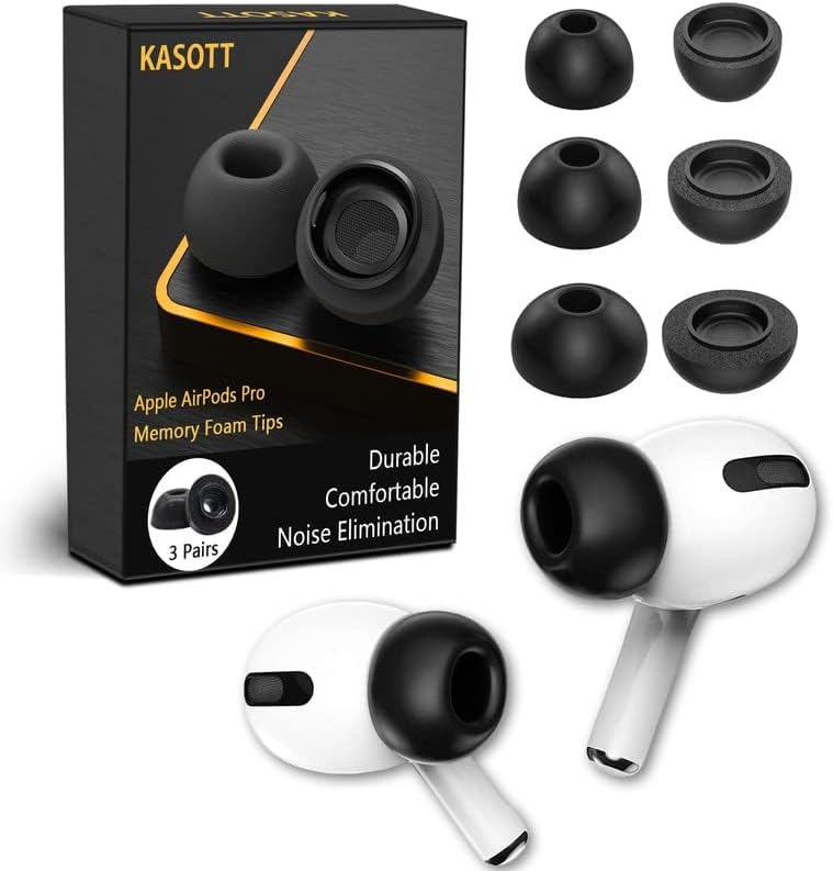 Memory Foam Ear Tips for AirPods Pro 1st & 2nd Gen, Replacement Ear Tip Premium, Perfect Noise Reduction, Ultra-Comfort, Anti-Slip Earbud, Fit in The Charging Case (S/M/L, Black)