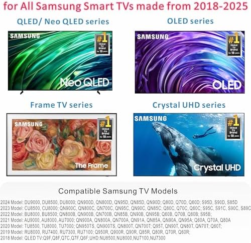 Replacement Smart Remote for Samsung TVs (Models from 2018-2025): Features Solar - Powered and USB - C Charging. for Samsung Neo, OLED, QLED, Crystal UHD, Frame TV, Terrace, Sero, and Serif Series