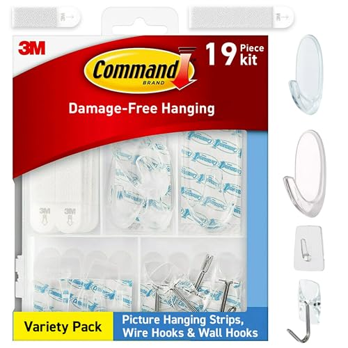 Command Clear Variety Pack, Including 8 Pairs of Picture Hanging Strips, 4 Clear Wire Hooks and 11 Wall Hooks for Hanging Home Decor, Damage Free Hanging Up to 19 Items with Command Strips