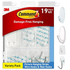 Command Clear Variety Pack, Including 8 Pairs of Picture Hanging Strips, 4 Clear Wire Hooks and 11 Wall Hooks for Hanging Home Decor, Damage Free Hanging Up to 19 Items with Command Strips