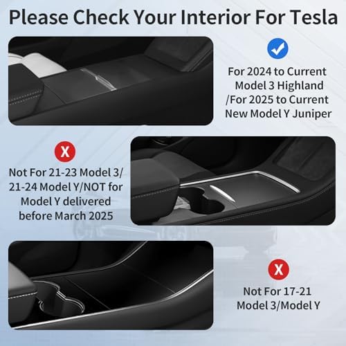 2025 Upgrade Center Console Organizer Tray for Tesla Model 3 Highland Accessories 2024 2025/For Tesla Model Y Juniper Accessories 2025 [Slide Smoothly/US Patent] Cup Holder Matte Black