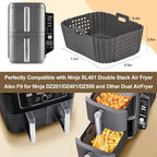 BYKITCHEN Silicone Air Fryer Liners for Ninja SL401 Double Stack 2 Basket Airfryer, Reusable Rectangle Perforated Silicone Liners for Dual Airfryer, Ninja DoubleStack XL Air Fryer Accessories