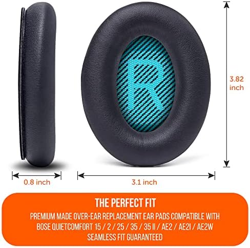 WC Wicked Cushions Premium Replacement Ear Pads for Bose Headphones - Compatible with QC15 / QC25 / QC35 & 35 ii / QC2 / AE2 / AE2i / AE2W / Soundlink - Softer Leather, Luxury Memory Foam | Black