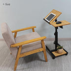 LINGMI Mobile Height Adjustable Laptop Desk with Mouse Pad, Portable Laptop Desk Rolling Tiltable Table with Small Side Table for Couch,Rolling Computer Stand (Natural Color)