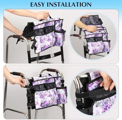 Walker Accessories for Folding Walker Double Sided Walker Bag with Cup holer Organizer Pouch Storage Tote for Rollator Carrying