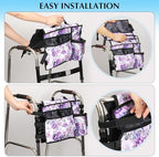 Walker Accessories for Folding Walker Double Sided Walker Bag with Cup holer Organizer Pouch Storage Tote for Rollator Carrying