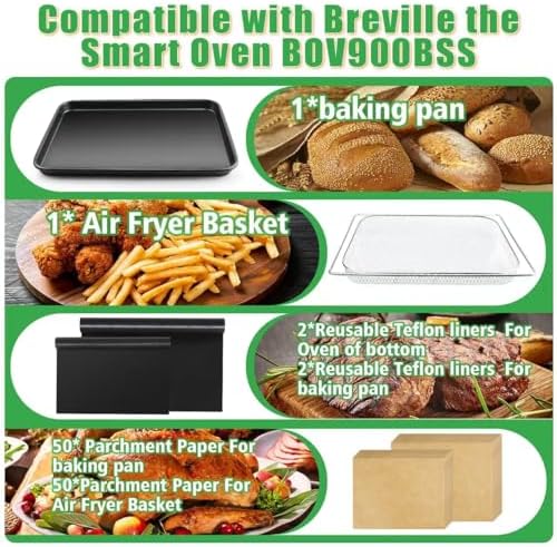 Air Fryer Accessories for Breville the Smart Oven Air Fryer Pro, Baking Set with Air Fryer Basket Pan Parchment Paper Disposable Airfryer Liner for Breville BOV900BSS