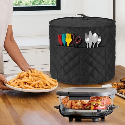 LUXJA Dust Cover Compatible with Ninja Crispi Air Fryer, Cloth Cover with Pockets Fits Ninja Crispi Portable Cooking System and Accessories, Black