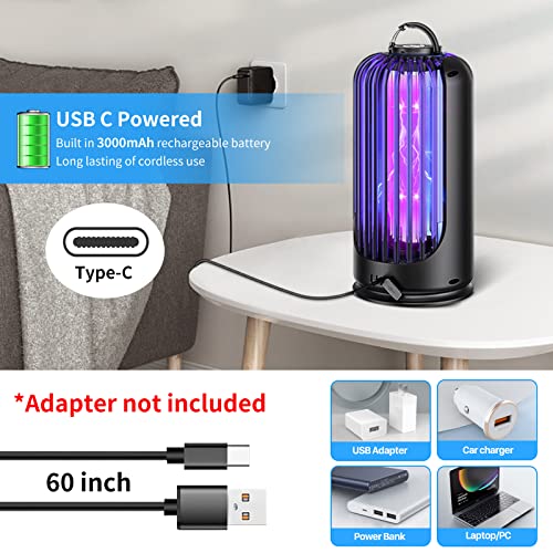 Bug Zapper for Indoor Outdoor, Rechargeable Mosquito Zapper with 3600V High Powered, Electric Pest Control Insect Fly Zapper Can Attract Gnats, Mosquitoes, Flies, Moths for Home, Patio (Purple)